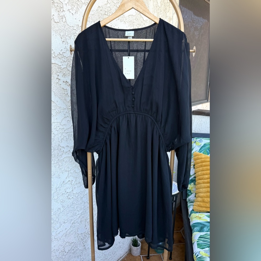 Women's Black V-Neck Button-Front Dress